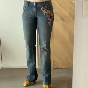 Straight from Y2K-- The PERFECT embellished low rise jeans!  Elie Tahari, 0